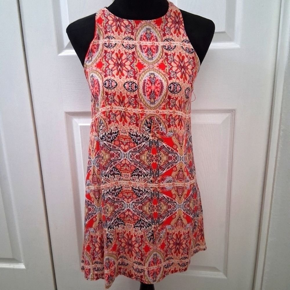 Lulus Red Multi Media Patterned Swing Dress  Size S